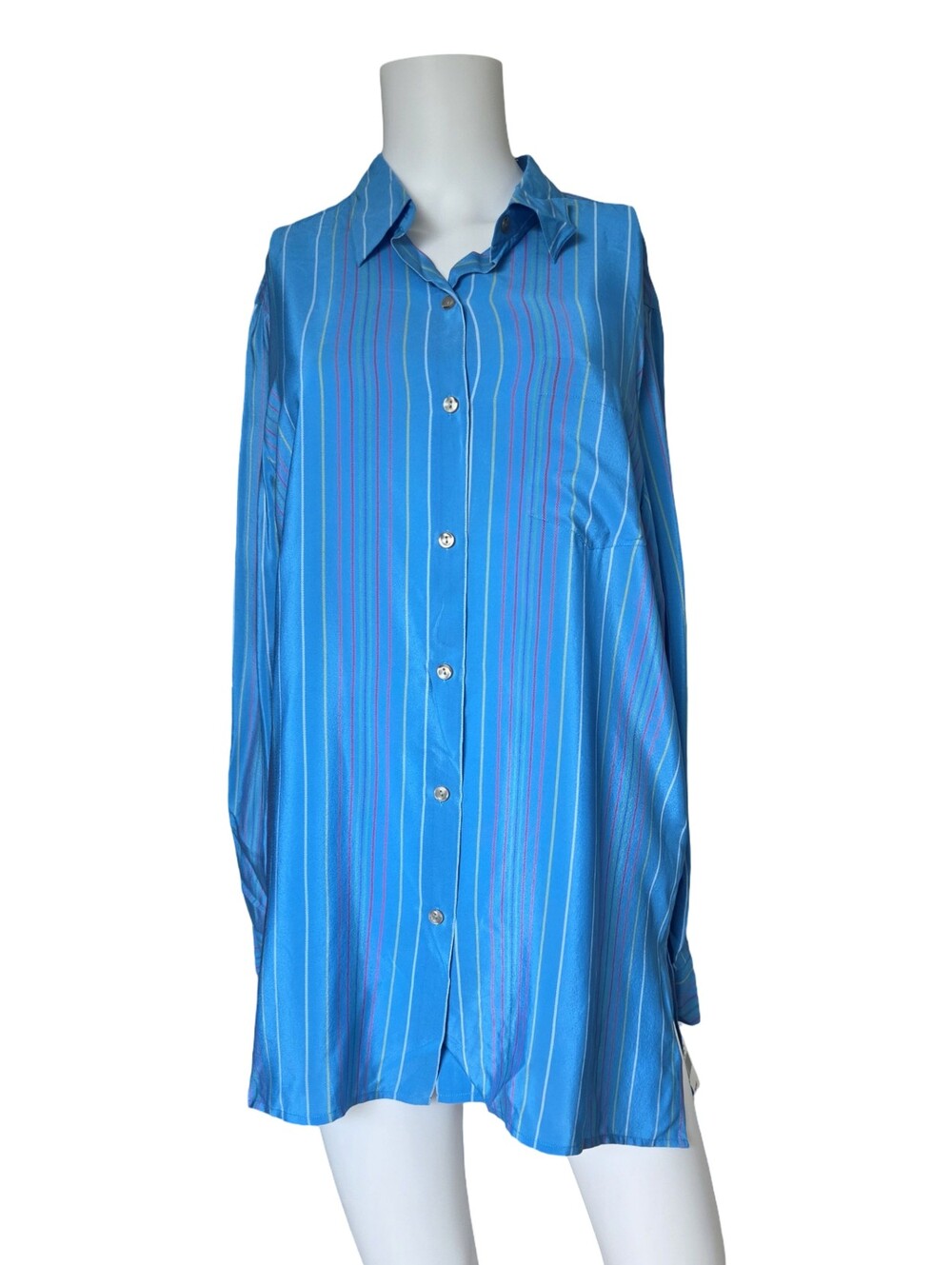 NEW Vintage Silk Blouse Button Up Blue Stripes Evan Picone Womens Size 12